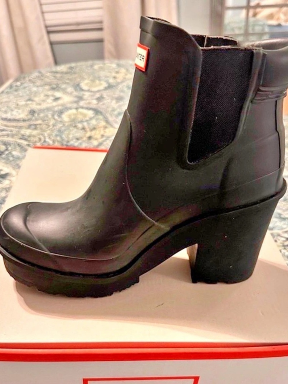 RARE Hunter Original Block Heel Chelsea Boots Black US 7